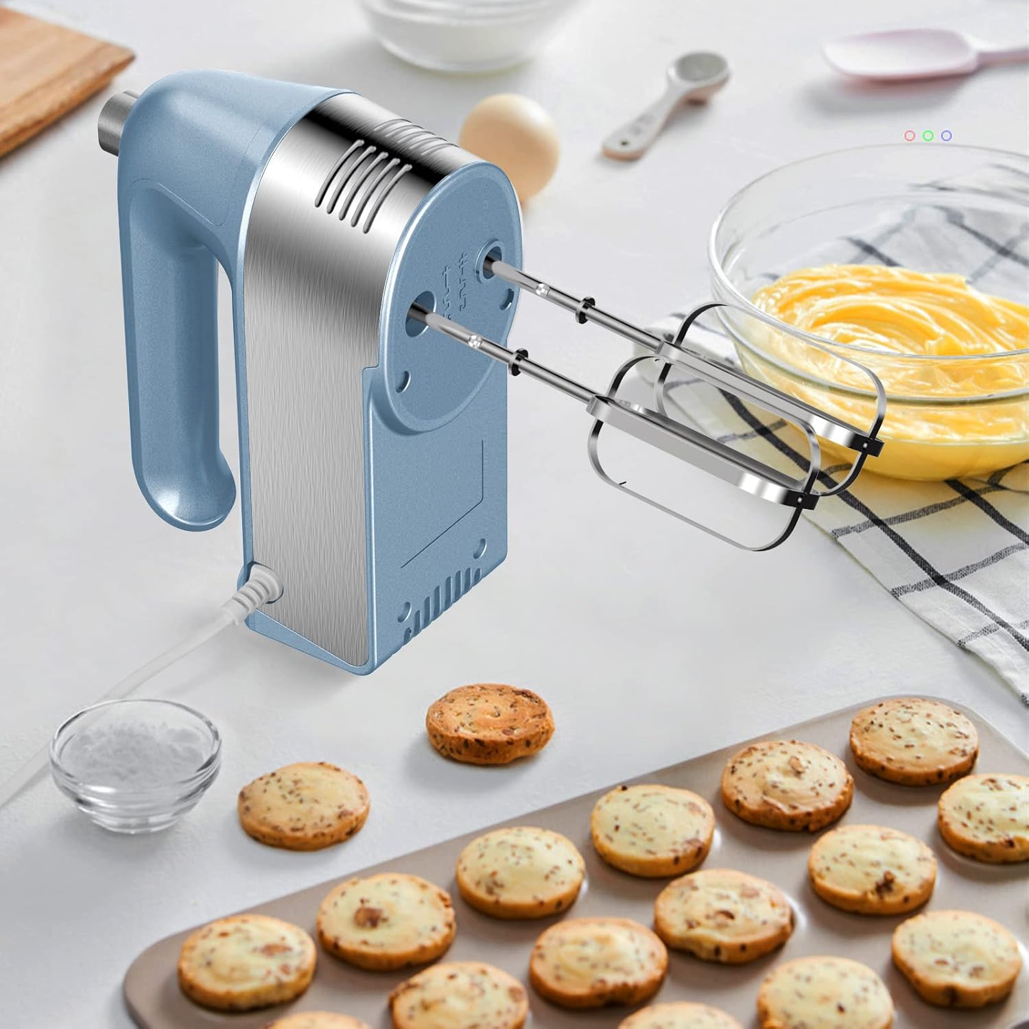 Hand Mixer Electric, 450W Kitchen Mixers with Scale Cup Storage Case, Turbo Boost/Self-Control Speed + 5 Speed +