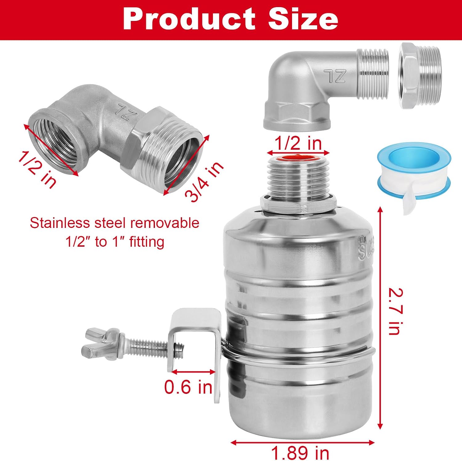 Automatic Float Valve for Water Tank, Tank Float Valve 1/2" & 3/4" | Auto Shut Off Water Level Control Valve for