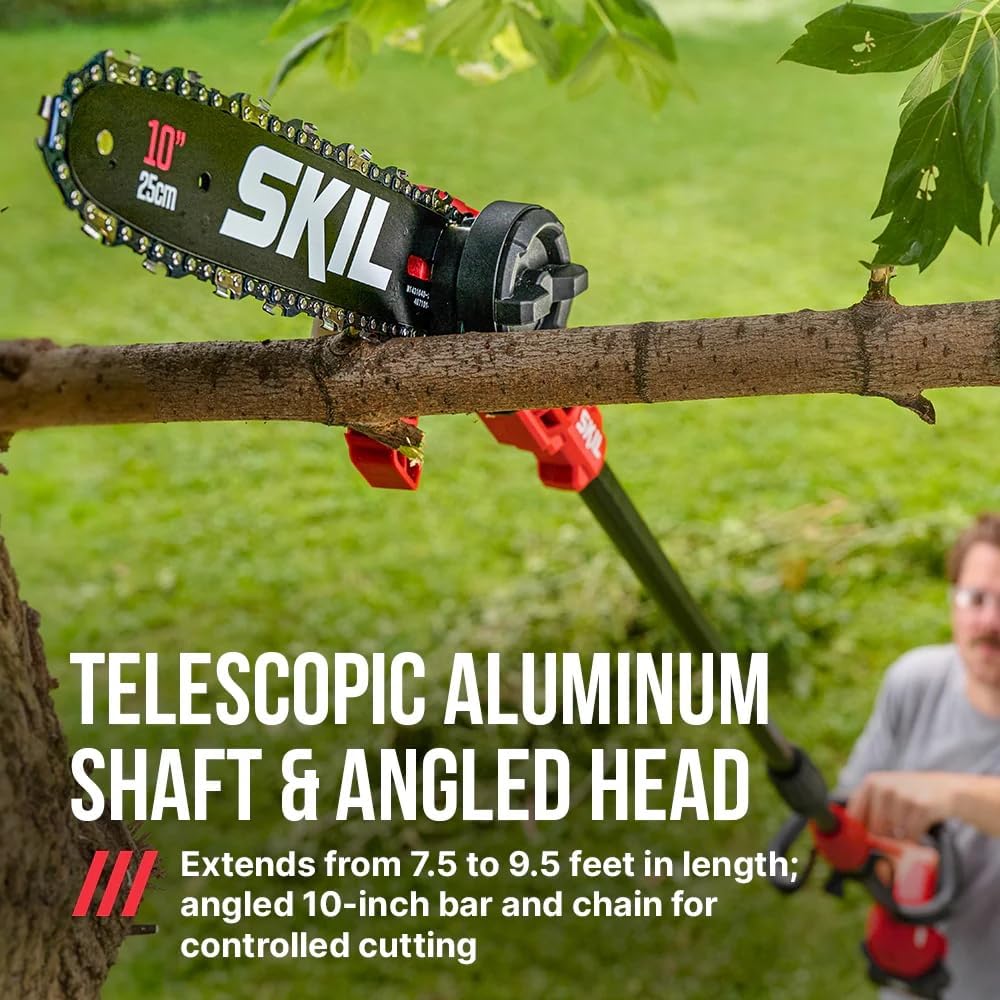 PWR CORE 40 Brushless 40V 10'' Pole Saw Kit with Over 9ft. Telescoping Shaft & Angled Head, Includes 2.5Ah Battery