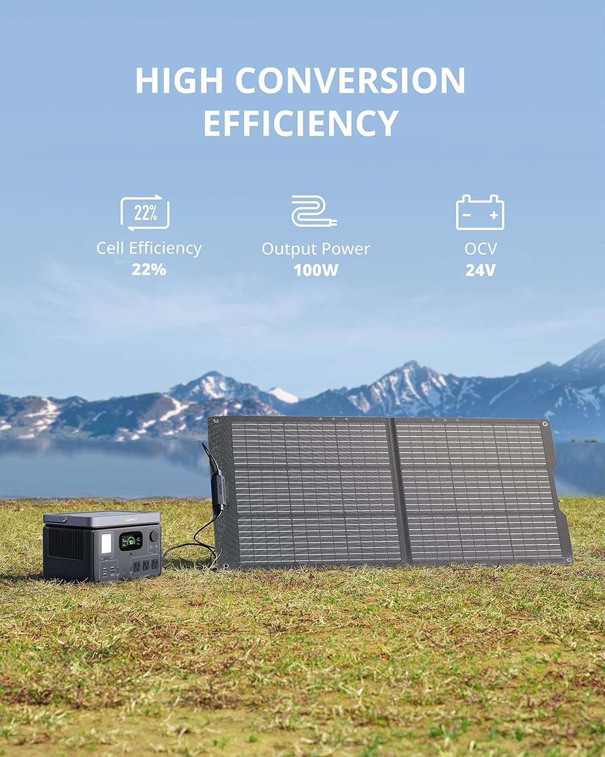 100W Portable Solar Panel, Foldable Solar Panels with Adjustable Kickstands, Universal Connector, IP67 Waterproof for