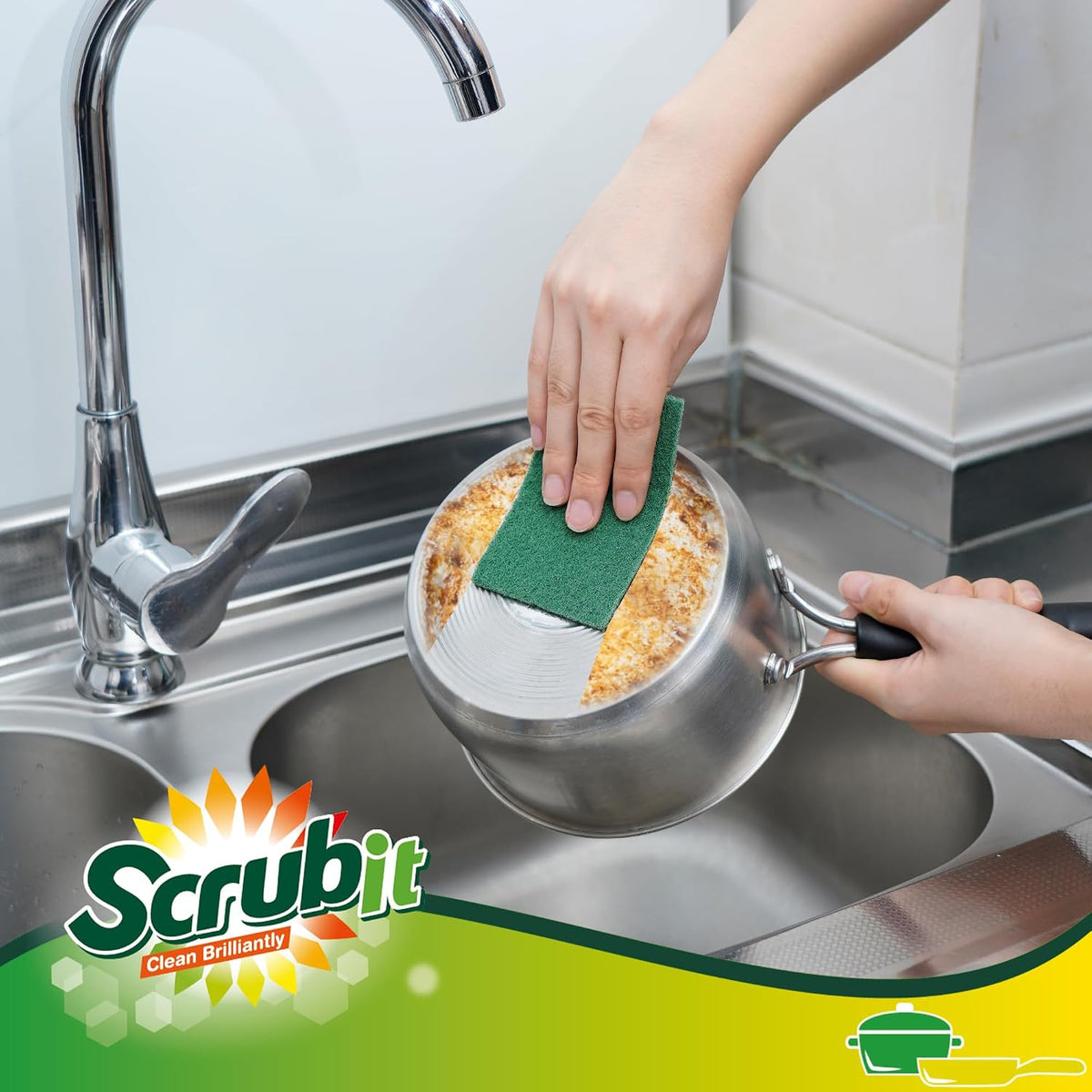 Scouring Pads - Heavy Duty Scrub Pads for Cleaning Dishes - Non-Scratch - Reusable - Green (50, Green)