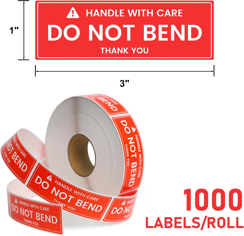 1x3 Inches 1000 Handle with Care - Do Not Bend Stickers
