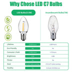 6 Pack C7 LED Night Light Bulbs, E12 Candelabra Base, Warm White