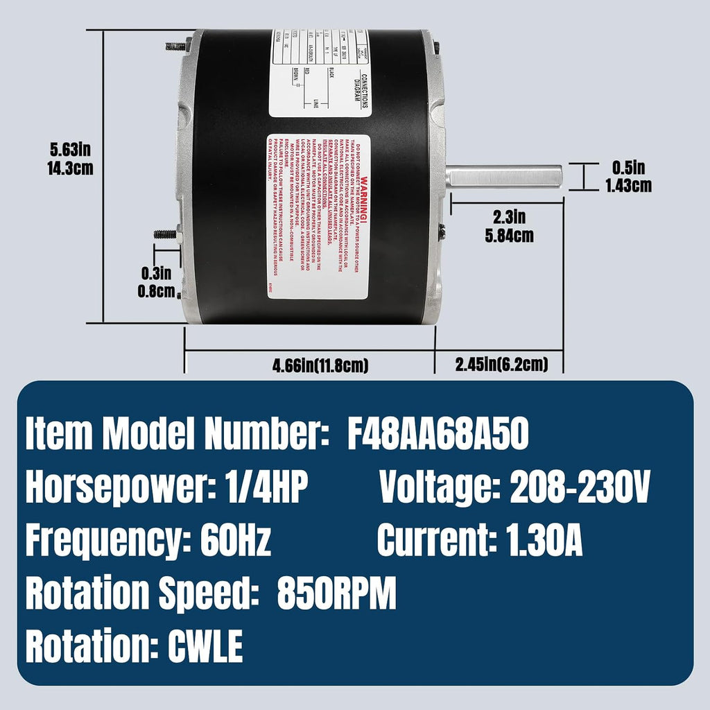 F48AA68A50 Condenser Fan Motor 1/4HP 208-230V Fits Genteq A.O Smith