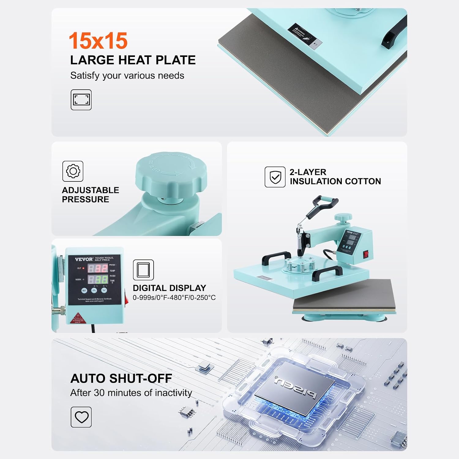15x15 Heat Press Machine 8 in 1 Combo with 30 OZ Tumbler Press & Hat Press, Slide Out Heat Press Sublimation Machine