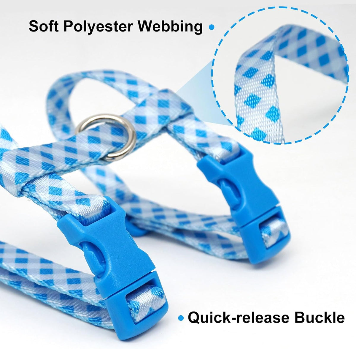 Cat Harness and Leash Set, Escape Proof for Safe Walking, Blue Plaid