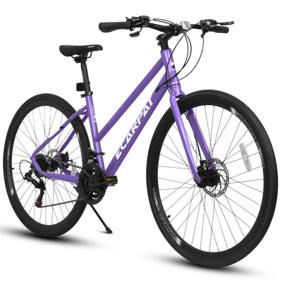 Road Bike 700C Tires, Flat Bar 21 Speeds Hybrid Bike for Women Men, Lightweight Frame Disc Brake Racing Bike, City