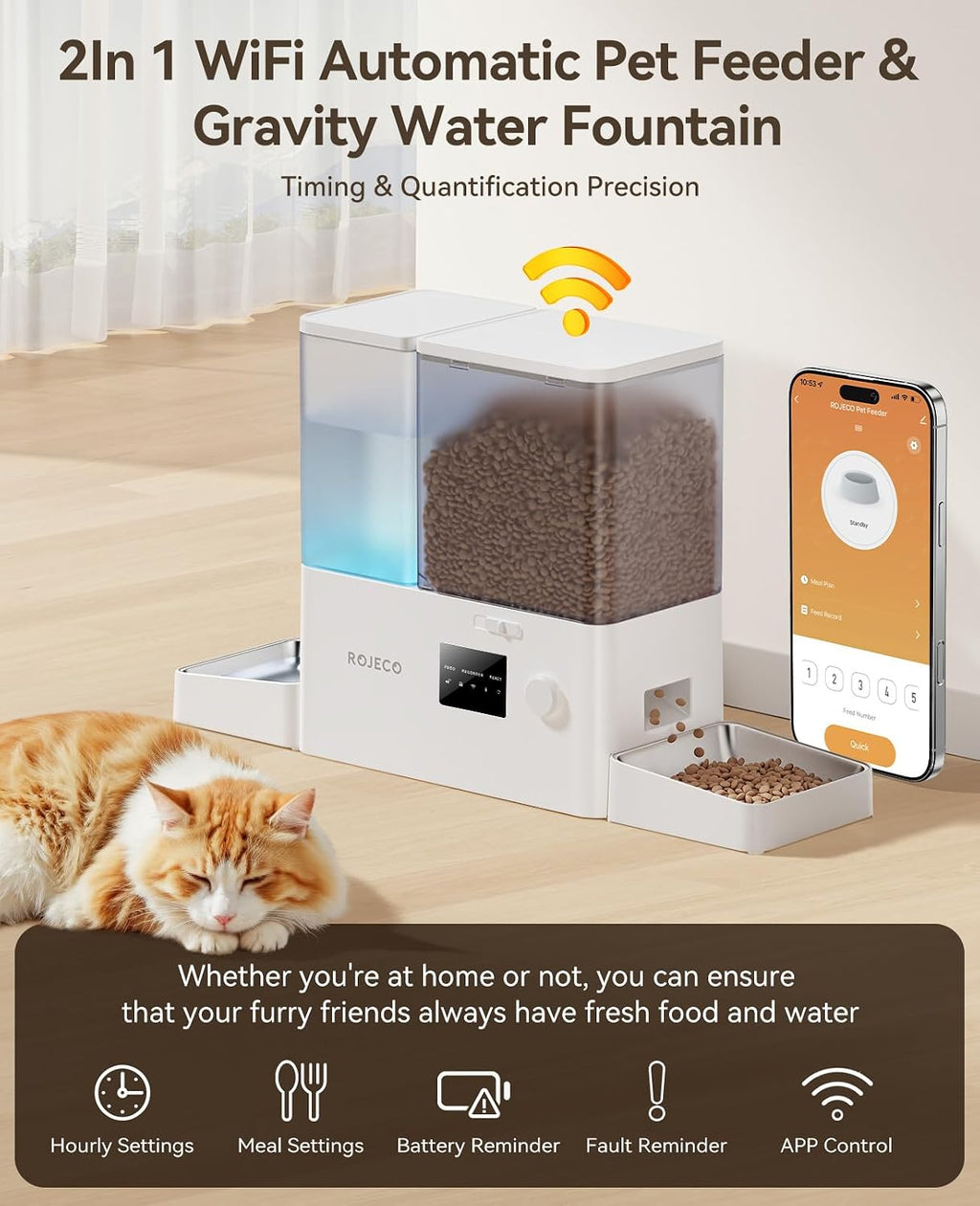 2-in-1 Automatic Cat Feeder & Water Dispenser,WiFi Control Feeding