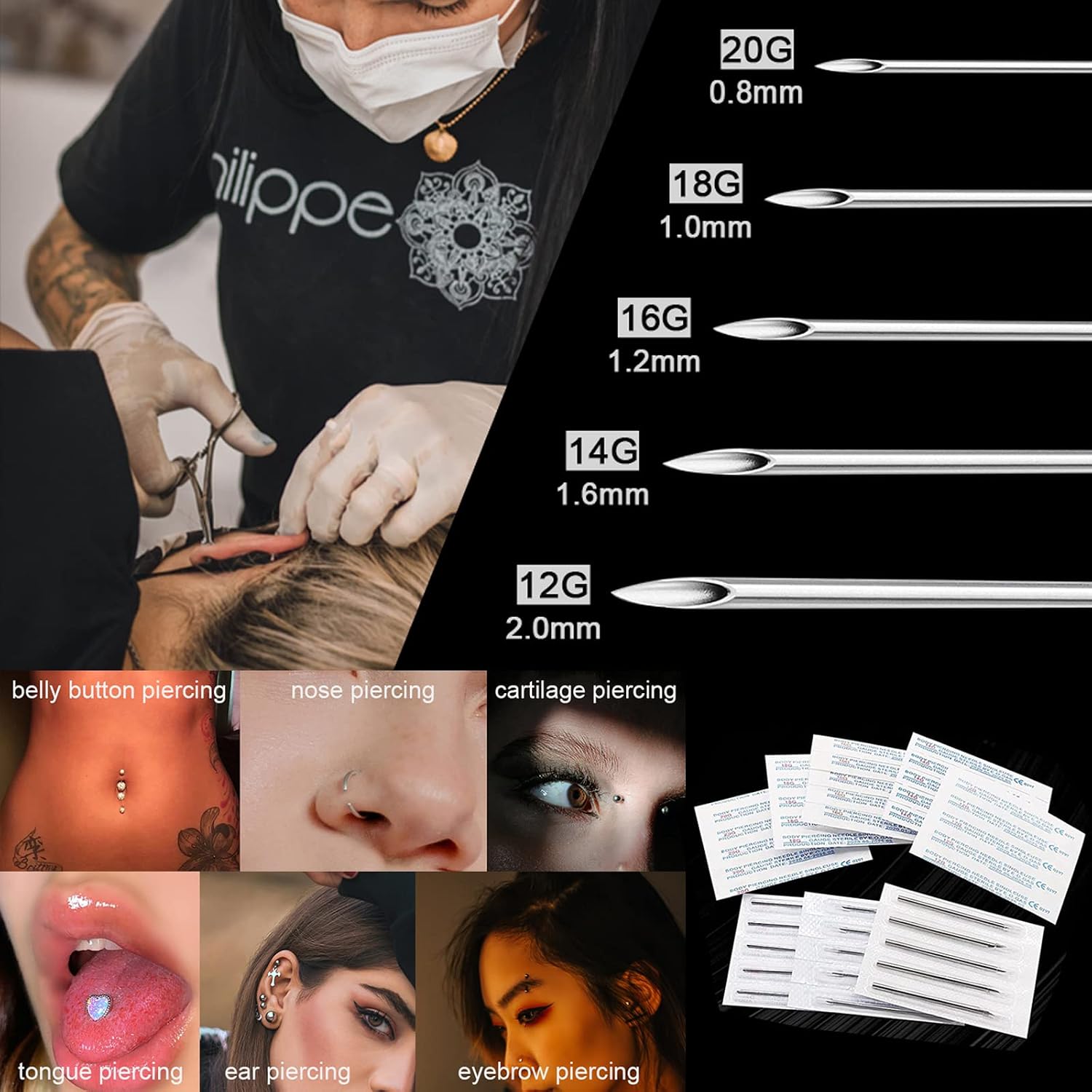 Ear Nose Piercing Catheter - Lyuxzad 50Pcs Mixed Piercing Catheter 12G 14G 16G 18G and 20G Hollow Stainless Steel for
