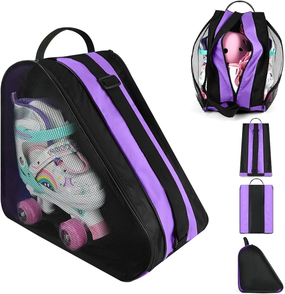 Roller Skate Bag, Ice Skate Bag, Breathable Ice Skating Bags with Adjustable Shoulder Strap and Top Handle