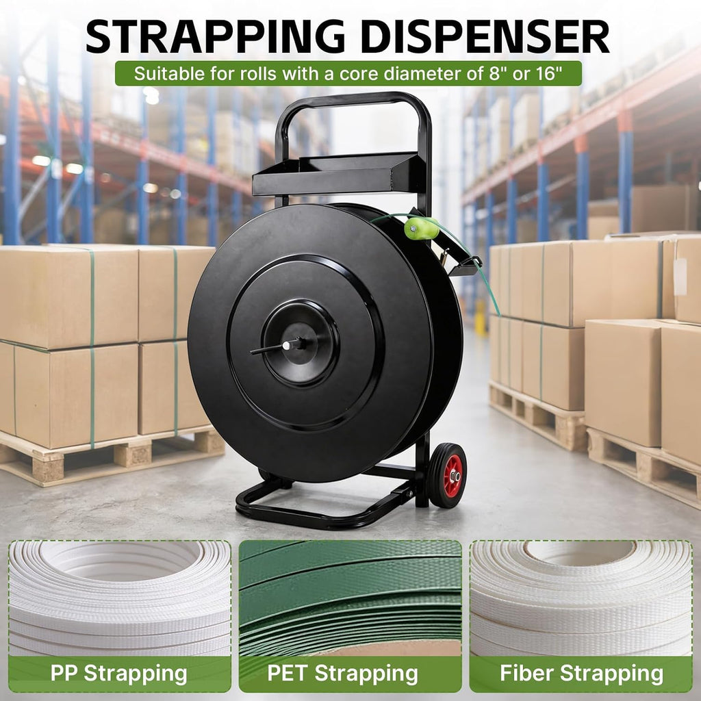 Banding Strapping Cart for 8"/16" Core, Strapping Dispenser with Wheels