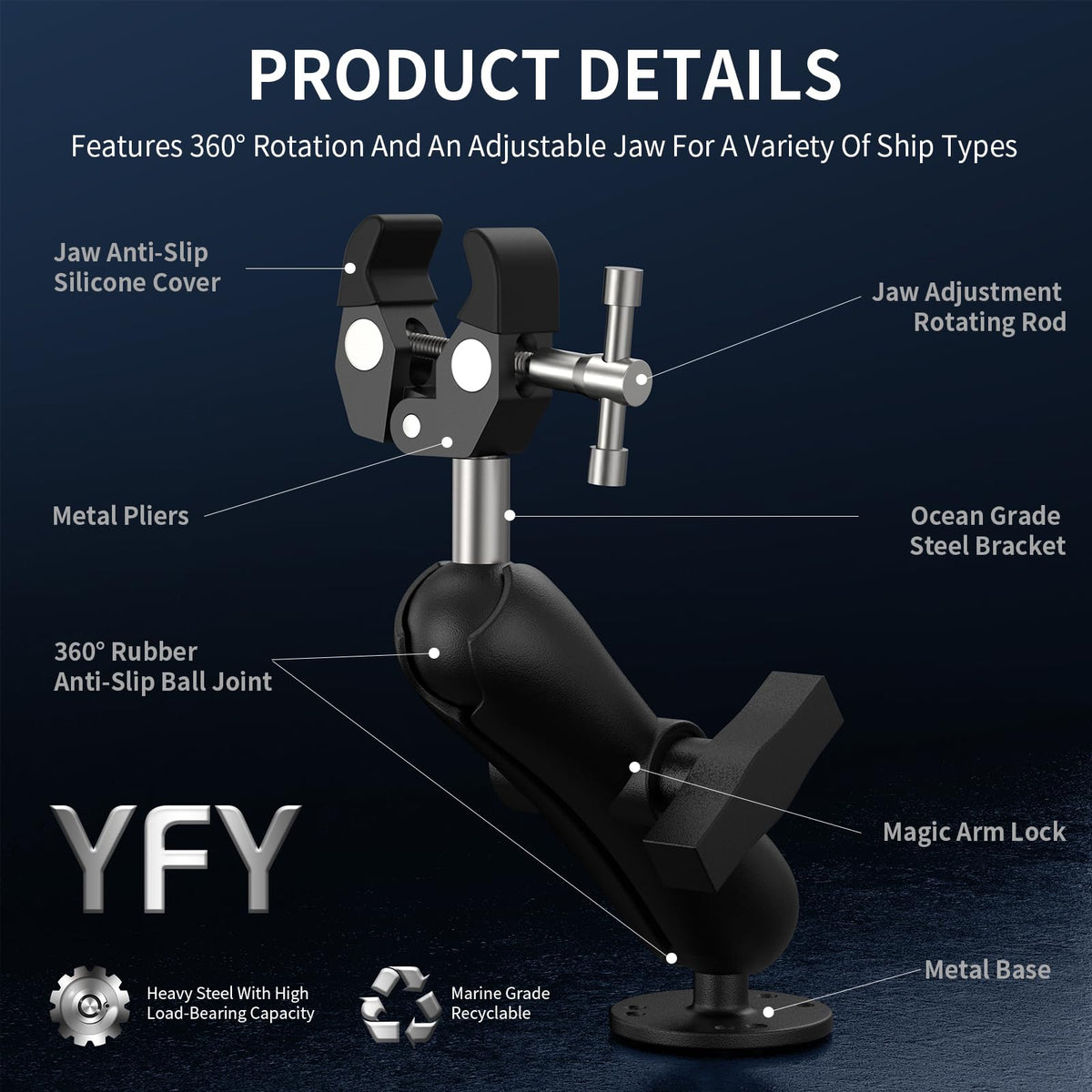 Heavy-Duty Trolling Motor Stabilizer, 360°Adjustable, Stable in Rough Seas