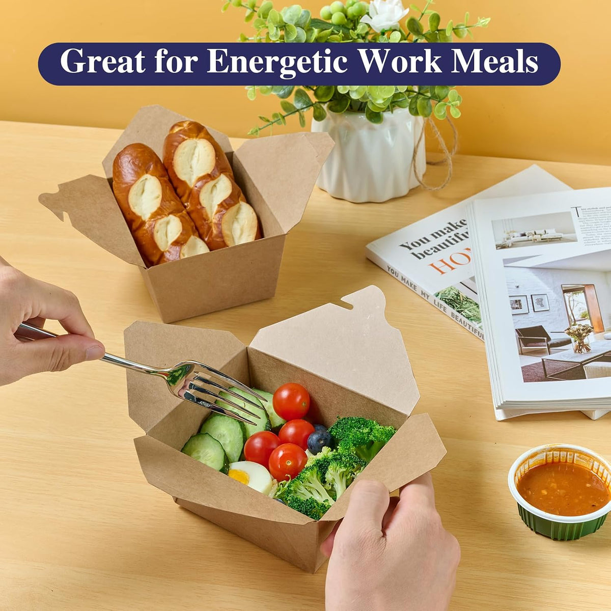 50 Pack 27 oz Leak Grease Resistant Kraft Brown To Go Boxes