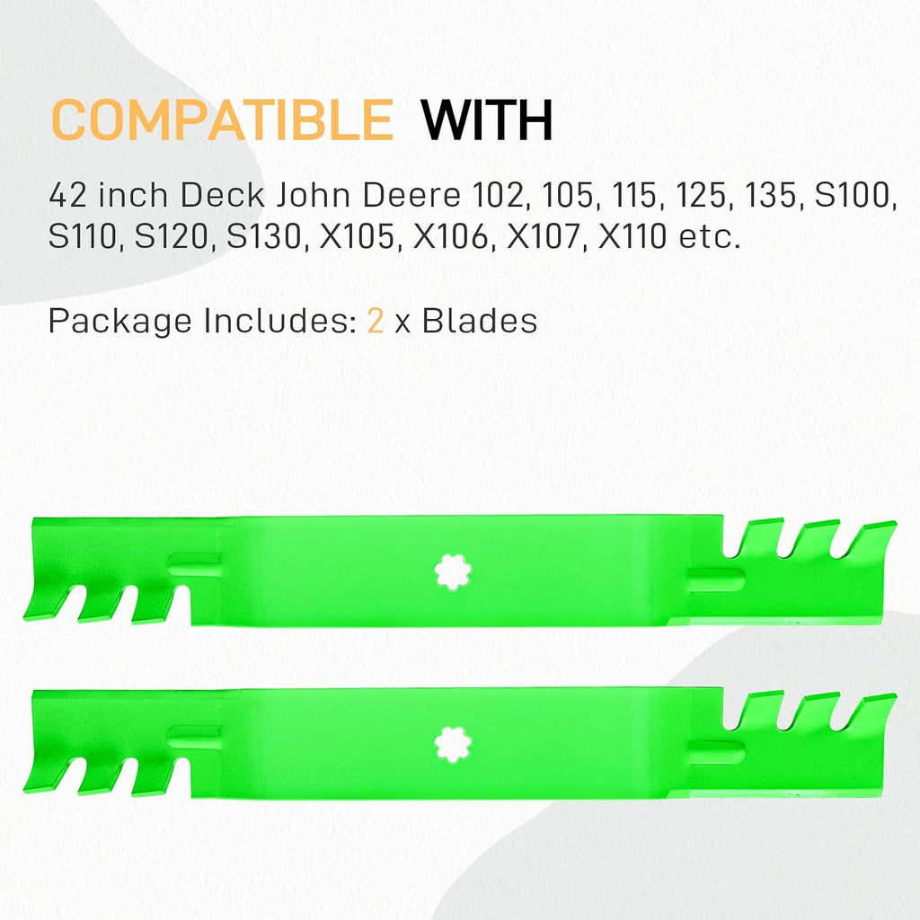 GY20850 GX22151 Blades Fits 42" Deck John Deere S120 S130 D110 D130 X105 X145 X300 LA120 LA125 E110 Lawn Mower Replaces AM141033 AM137328 UC21583 (Gator Mulching) 2 Pack