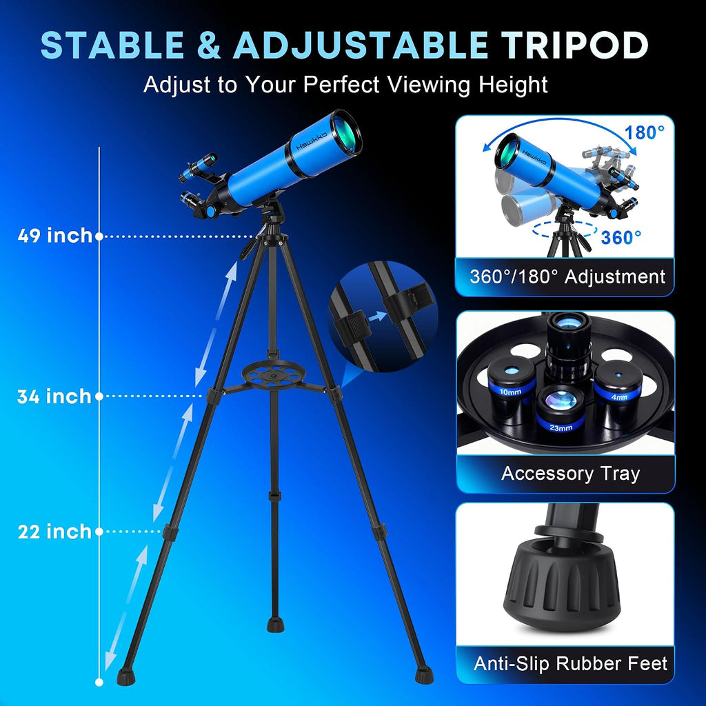 Telescope for Adults & Kids, 80mm Aperture 600mm High Powered Telescope for Astronomy Beginners - Refractor