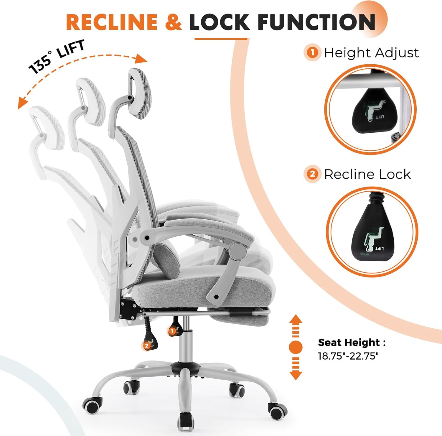 Office Computer Desk Chair with Footrest,Ergonomic High-Back Mesh Rolling Work Swivel Chairs with Wheels,Comfortable