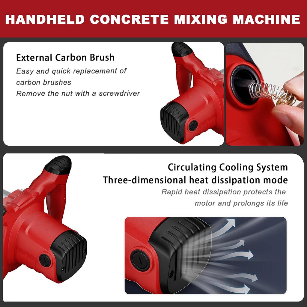 Cement Mixer 2100W, Handheld Electric Concrete Mixer, Portable Mortar Mixer with 6 Adjustable Speed, 110V Mud Mixer