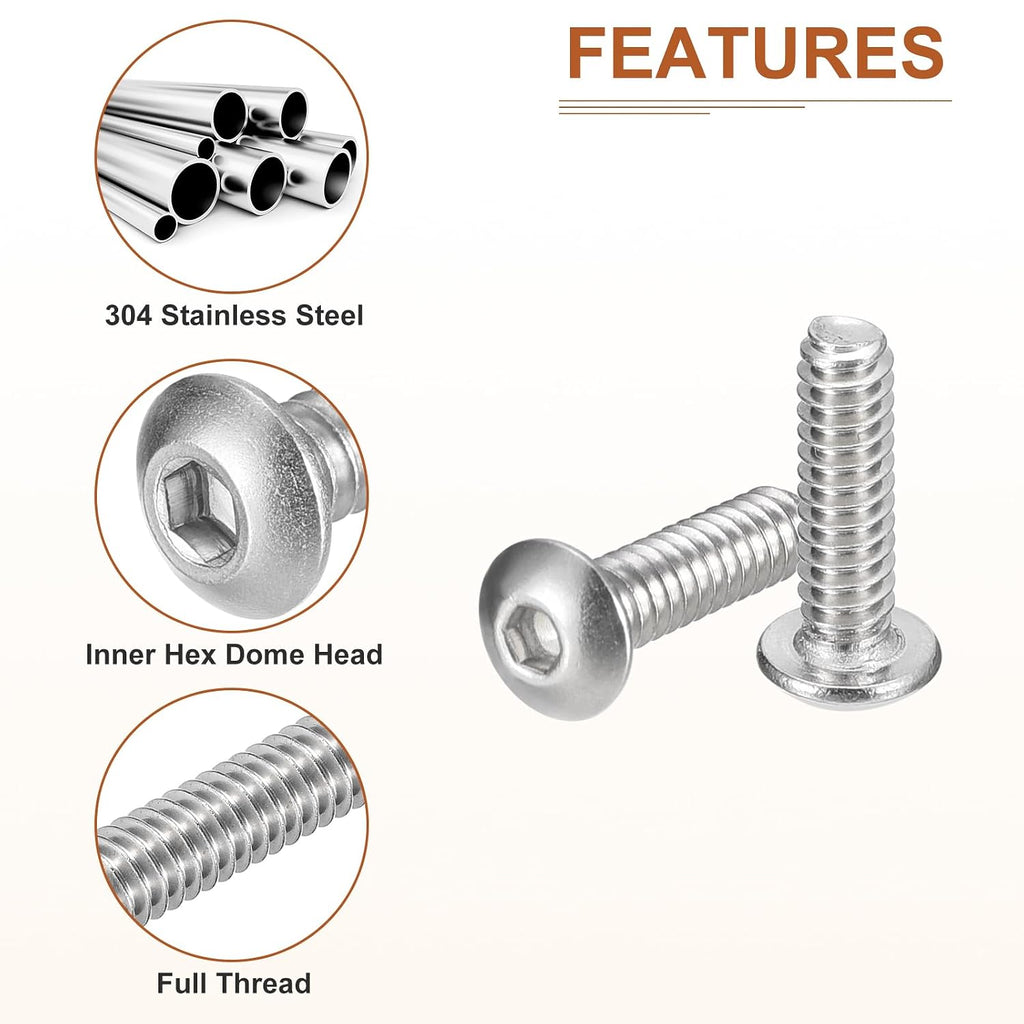 DTGN #6-32x1/2 Button Head Socket Cap Screws - 100Pack - Good for Machine - 304 Stainless Steel 18/8 - Hex Drive Full Thread UNC Fasteners