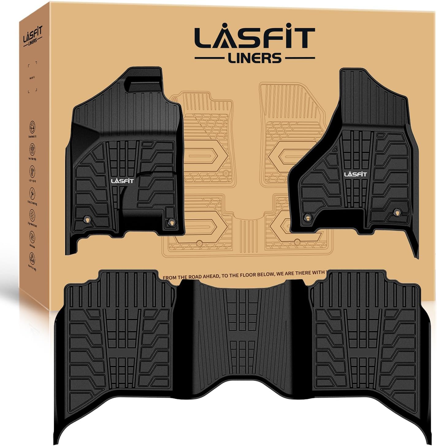 Floor Mats 2013-2018 for Dodge Ram 1500/2500/3500 Crew Cab, 2019-2024 for Dodge Ram 1500 Classic Crew Cab 4 Full Size