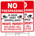 No Trespassing Signs Private Property, 2Pcs 13"x10" 2-Sided, H-Stake | UV HD-printed, weatherproof. This No