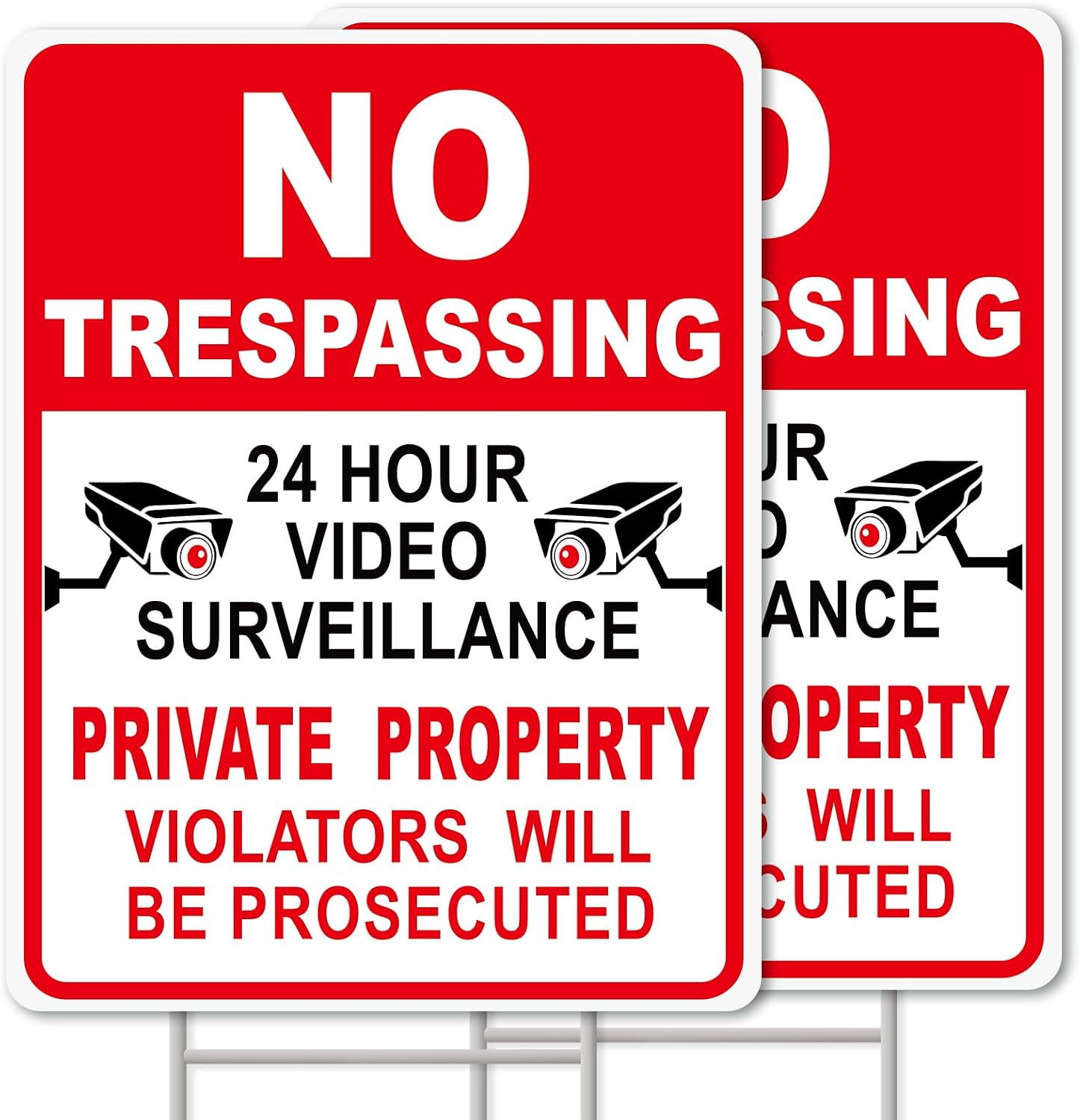 No Trespassing Signs Private Property, 2Pcs 13"x10" 2-Sided, H-Stake | UV HD-printed, weatherproof. This No