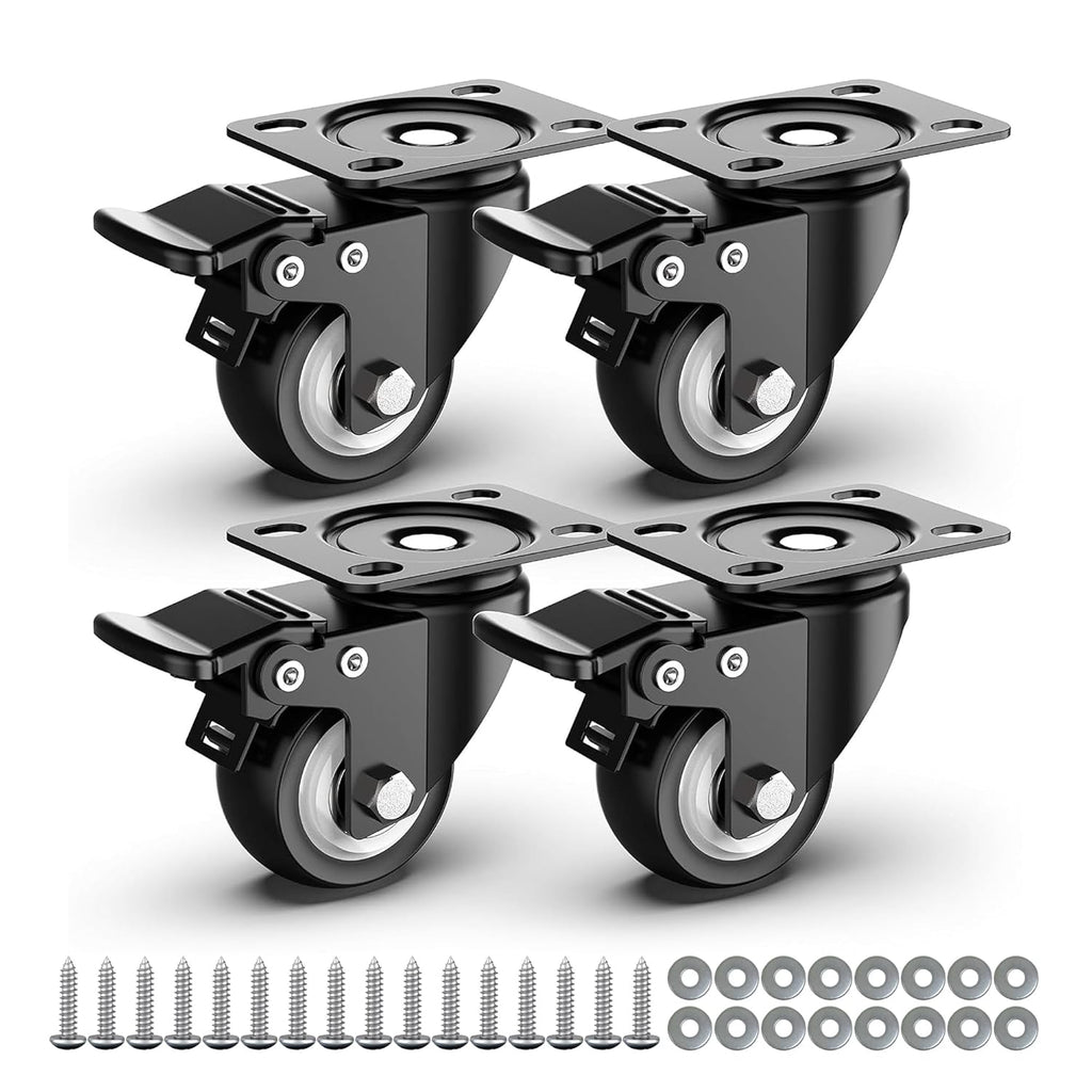 2 inch Caster Wheels Heavy Duty Swivel Casters with Safety Brake Total Capacity 600lbs (Set of 4) Good for Industrial
