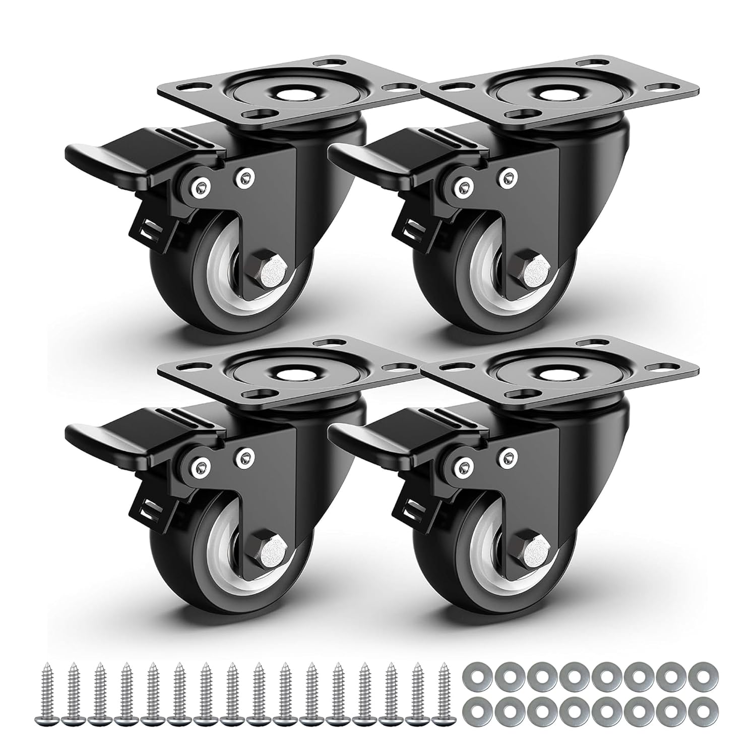2 inch Caster Wheels Heavy Duty Swivel Casters with Safety Brake Total Capacity 600lbs (Set of 4) Good for Industrial