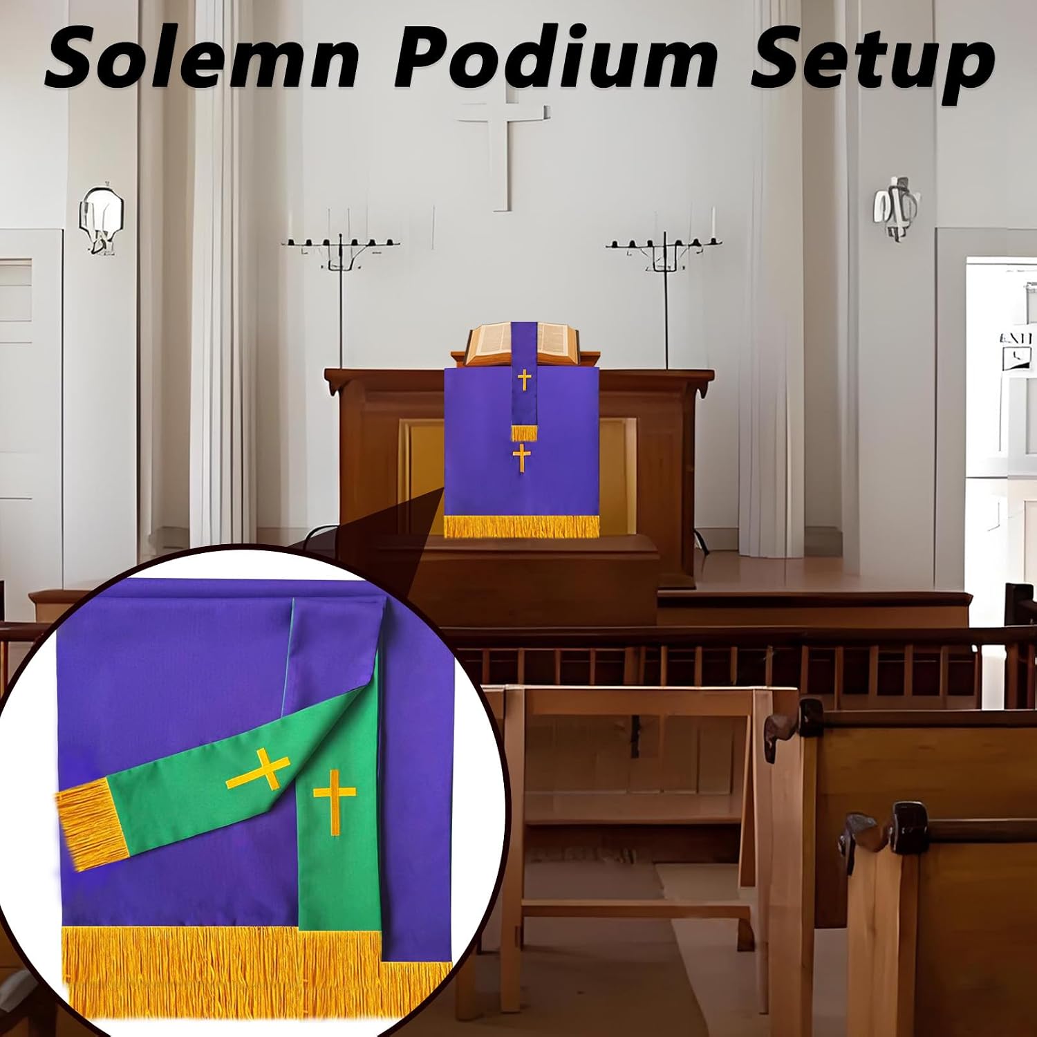 3-Piece Church Parament Set, Reversible Pulpit & Communion Linens