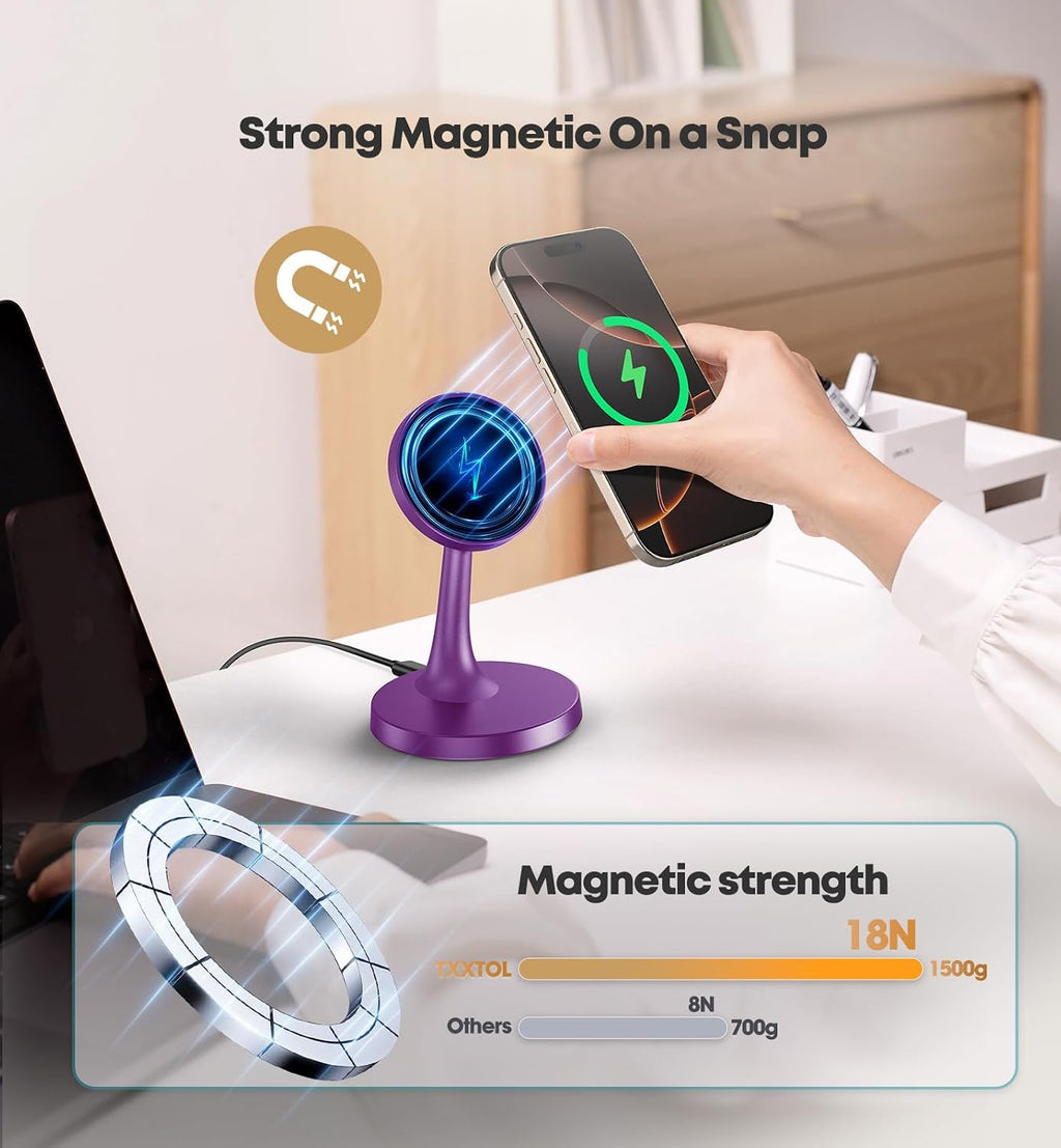 Magnetic Wireless Charger iPhone Stand, 15W Fast Mag-Safe Charger iPhone 17/17 Air/17 Pro/17 Pro Max 16/15/14/13/12