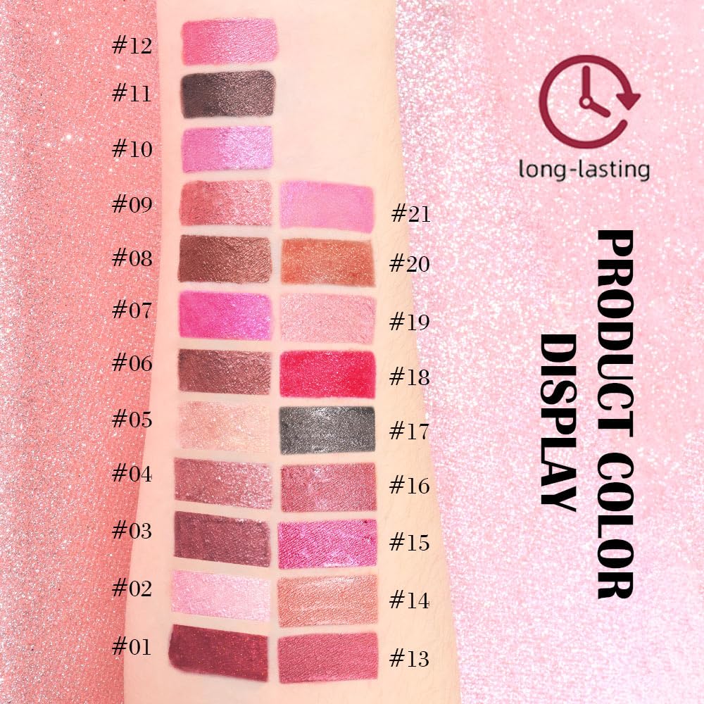 2-in-1 Light Pink Metallic Lipstick and Lip Liner, Shimmer Liquid Metallic Lipsticks for Women, Glitter Lip Gloss