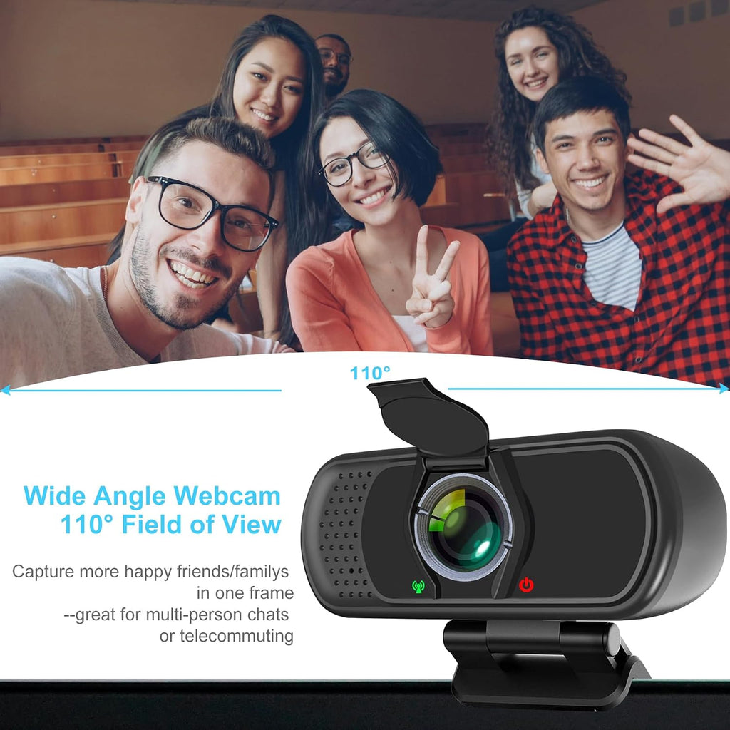 HD 1080p Webcam with Microphone,USB Web Camera for Computer Laptop PC | Webcam for PC with Cover/Tripod,110°FOV Wide