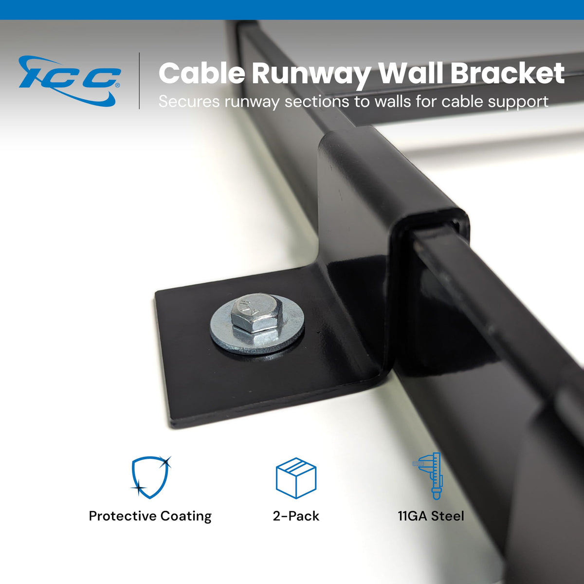 Ladder Rack Cable Runway Wall Bracket, Black, 2-Pack