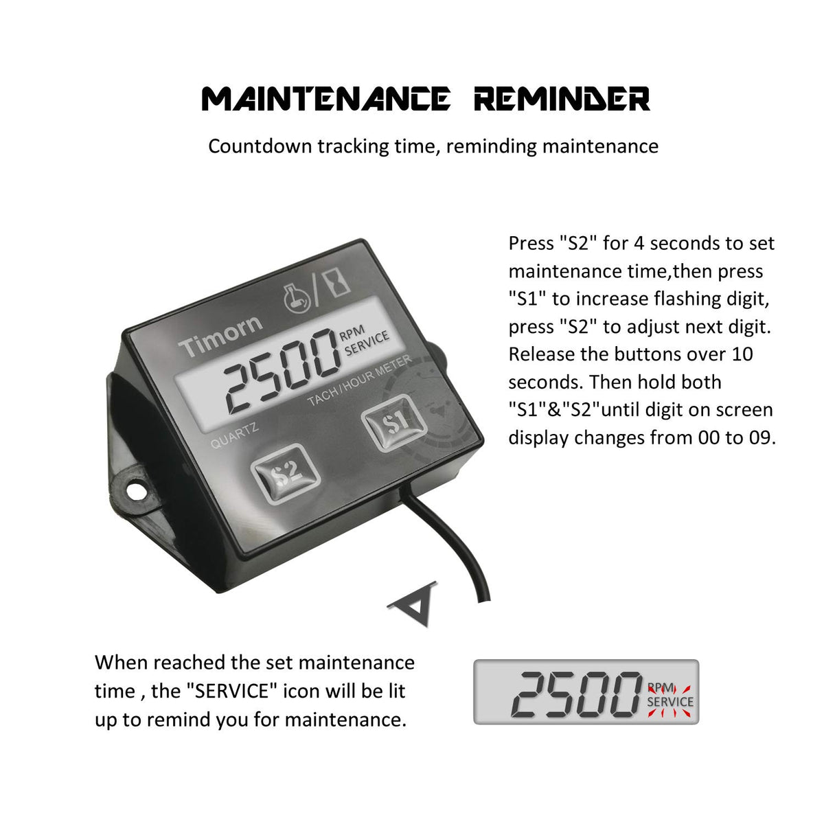 Timorn Small Engine Tachometer, Waterproof Tachometer for Small Engine