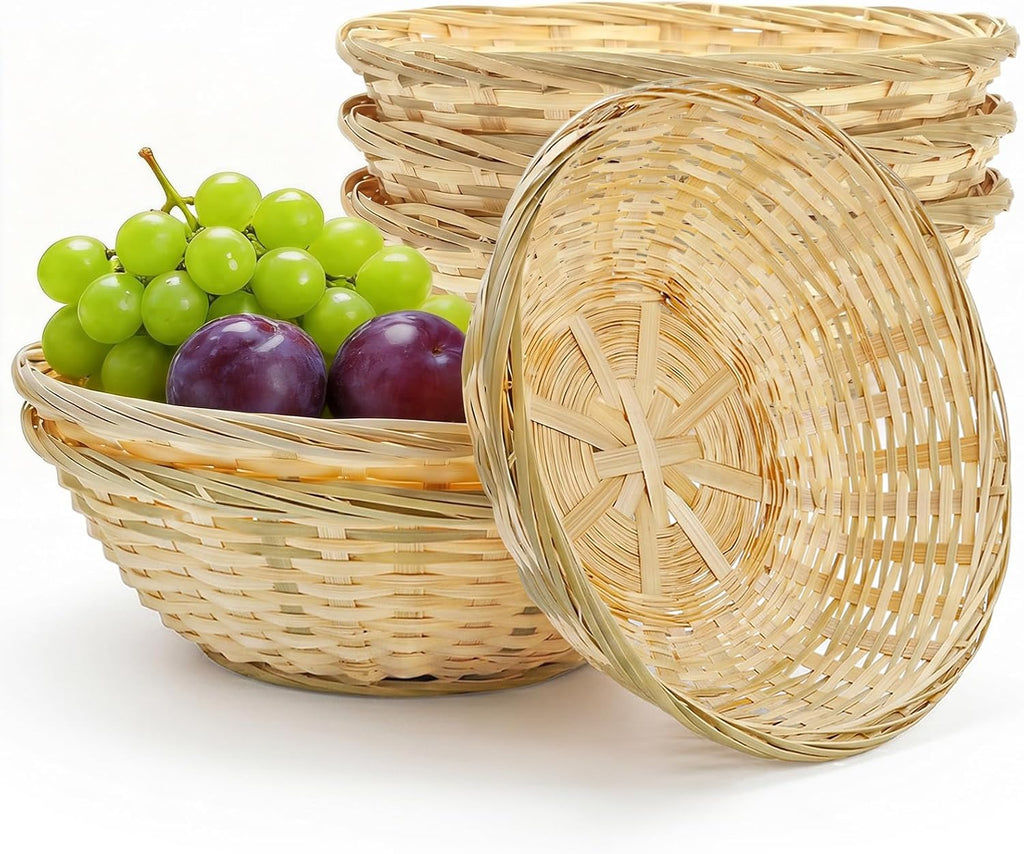 6 Pack 10 Inch Bamboo Bread Basket, Small Round Gift Baskets