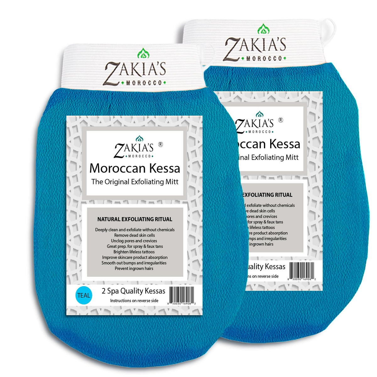 Kessa Exfoliating Mitt – Teal 2 Pack for Radiant Skin