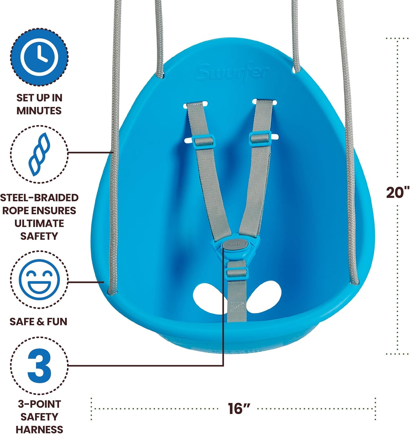 Coconut Toddler Swing – Comfy Baby Swing Outdoor, 3- Point Adjustable Safety Harness, Secure, Safe Quick Click