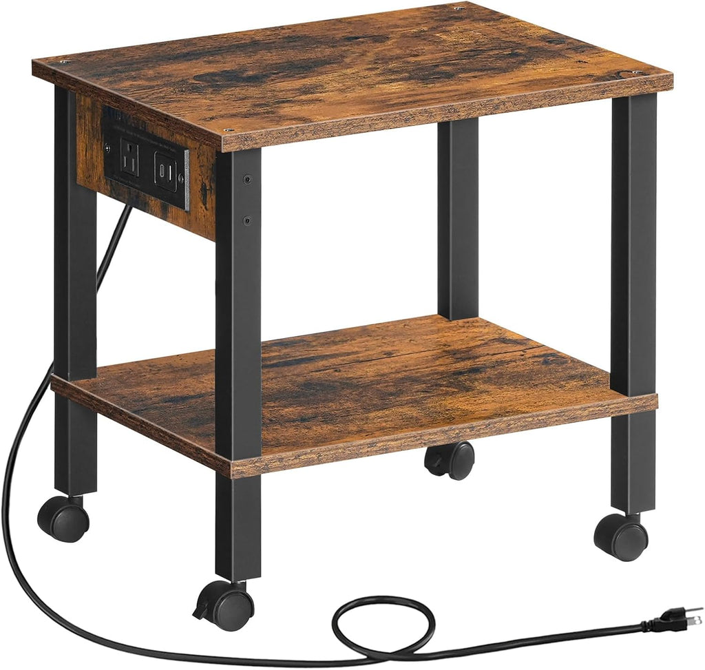 2-Tier Printer Stand with Charging Station, Under Desk Printer Table, Printer Cart with Storage Shelves, Shelf for