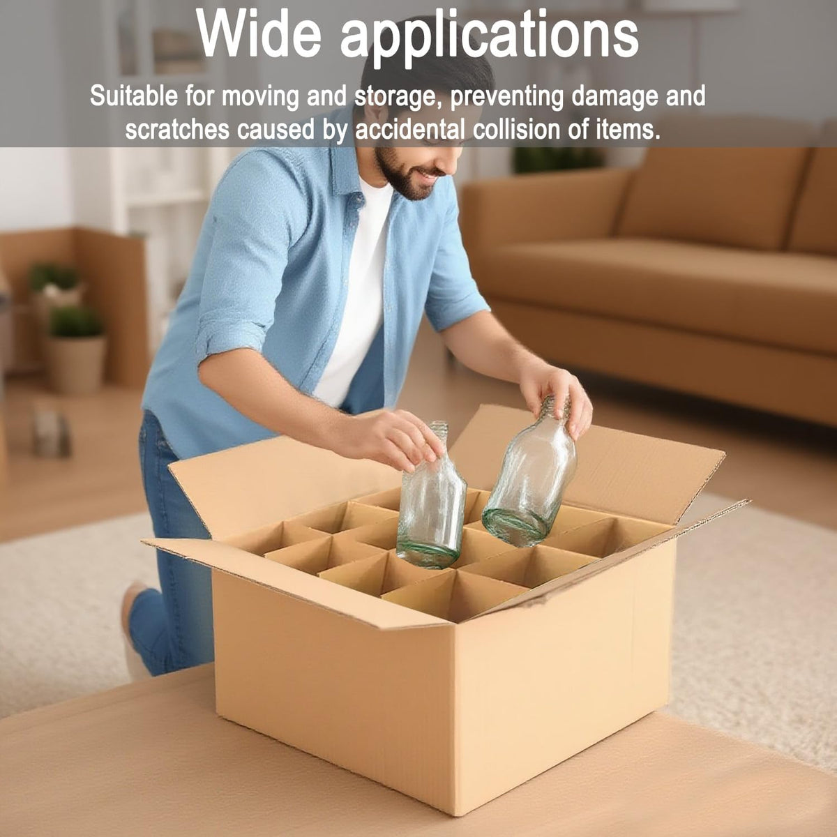 3-Pack Glassware Protection Set，Glassware Dish Packing Boxes Corrugated Dividers & 36 Foam Sleeves for 16x12x12