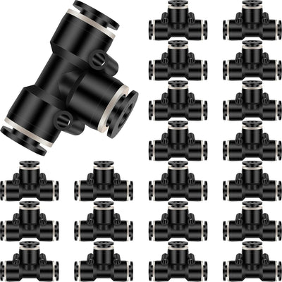 Boao 20 Pcs 1/4 Inch Pneumatic Push to Connect Tee Fittings - Plastic 3 Way Air Line Adapter, Quick Connect Tube Connectors for Industrial Automation, Auto Repair, DIY Air Tools(1/4 Inch)