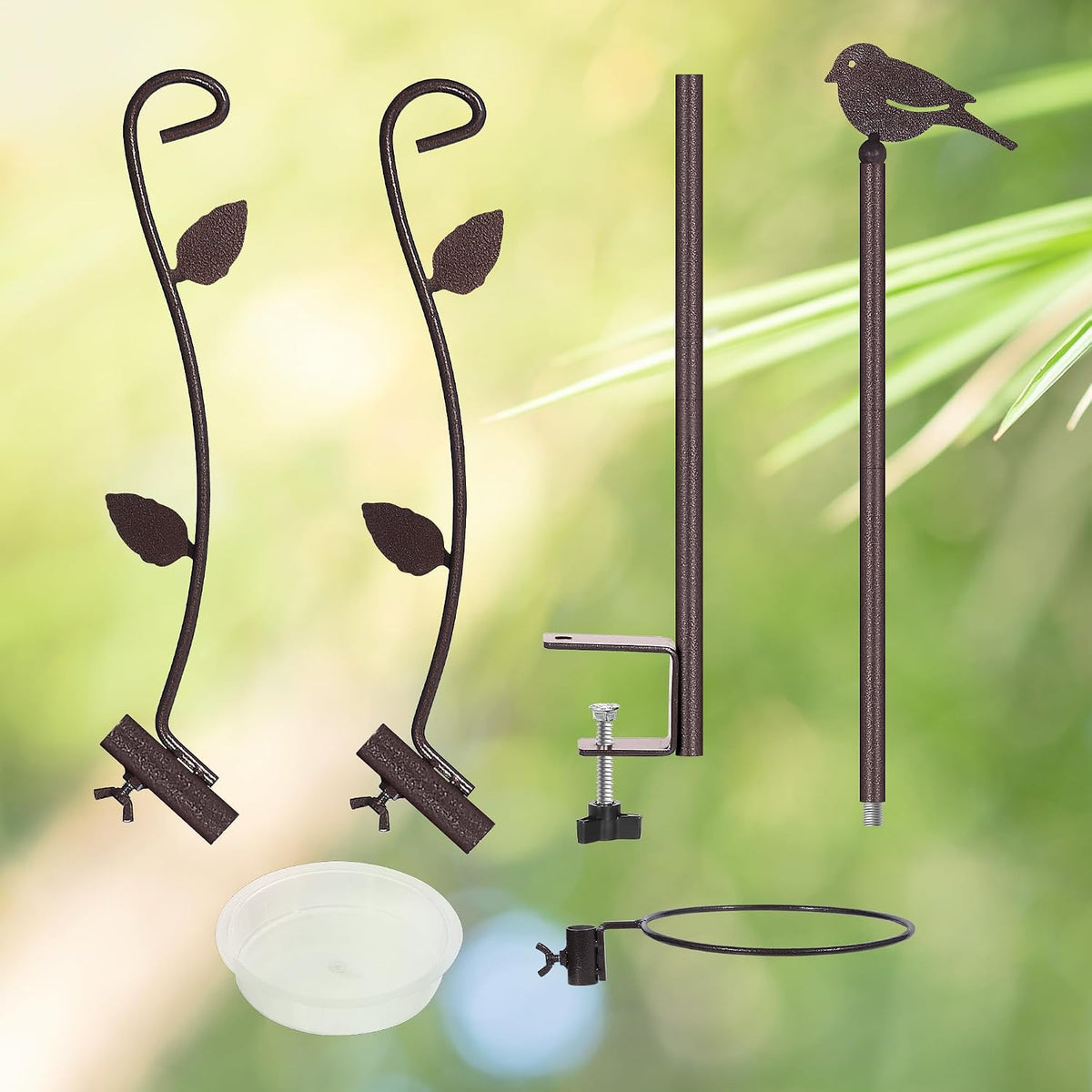 Deck Bird Feeder Pole with Bird Bath, Two Adjustable Branches