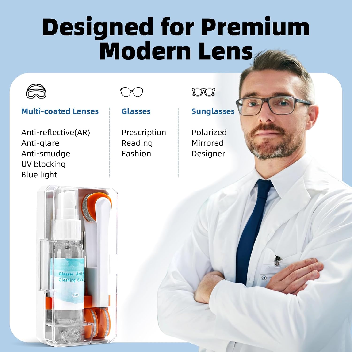 Glasses Cleaner Eyeglass Cleaning Kit with Anti Fog Spray, Microfiber Cloth | Streak-Free Cleaning Pads，Lens Wipes