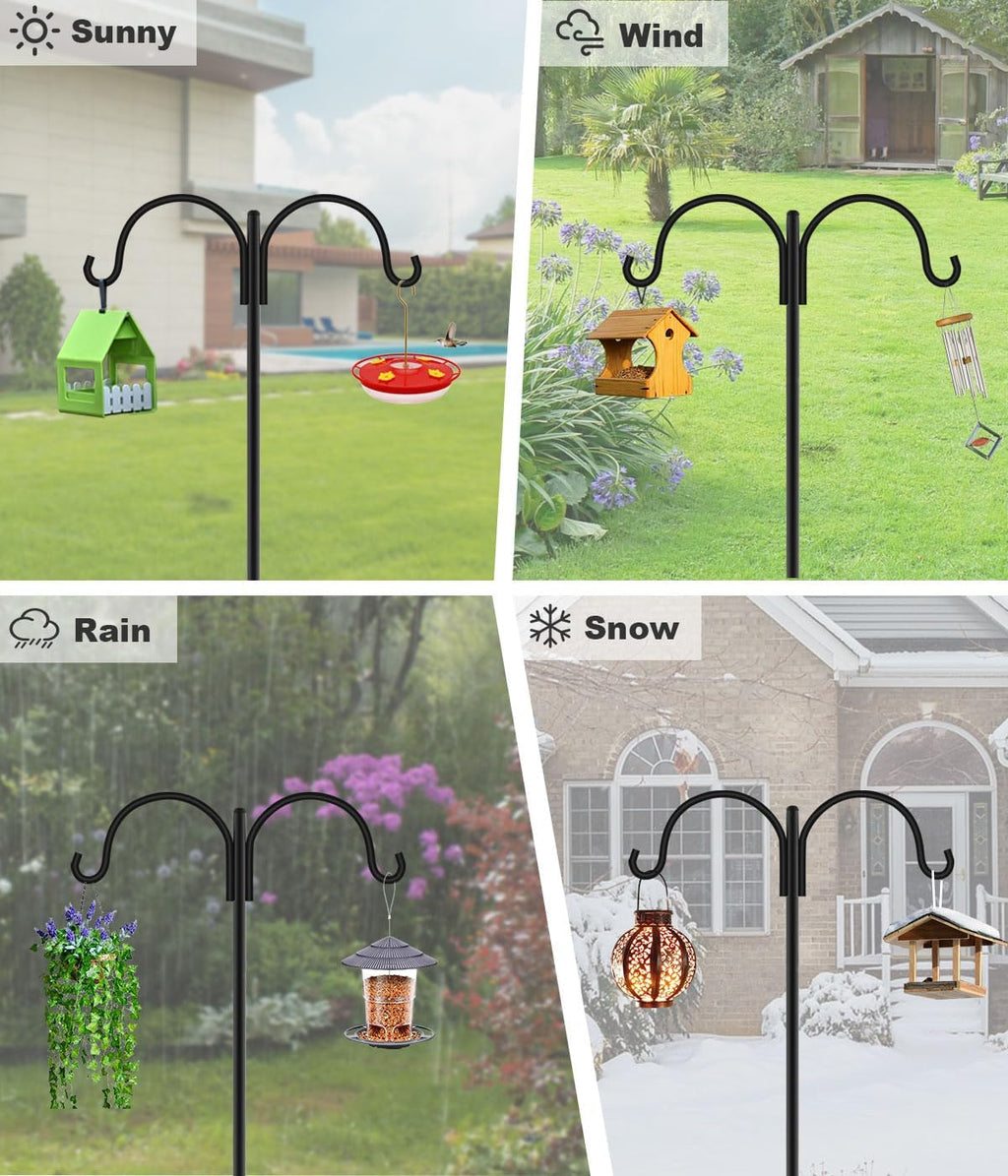 Double Shepherd Hooks for Outdoor, 92" Heavy Duty Bird Feeder Hangers Garden Hooks with 5-Prong Base, Outside Hanging