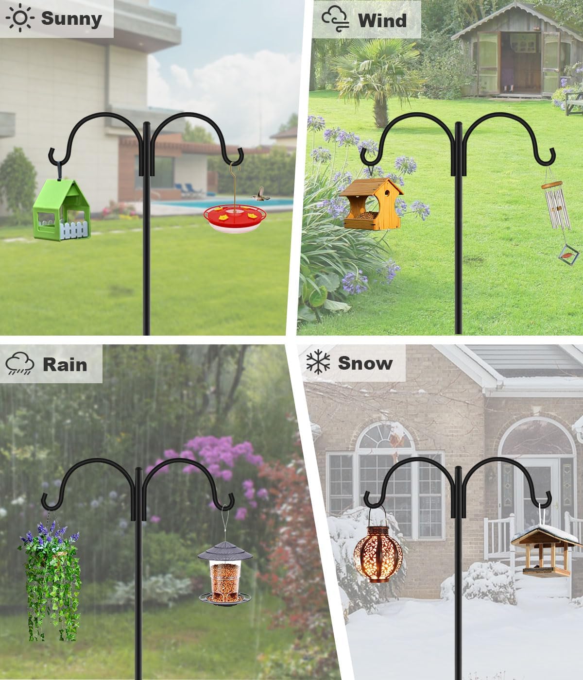 Double Shepherd Hooks for Outdoor, 92" Heavy Duty Bird Feeder Hangers Garden Hooks with 5-Prong Base, Outside Hanging