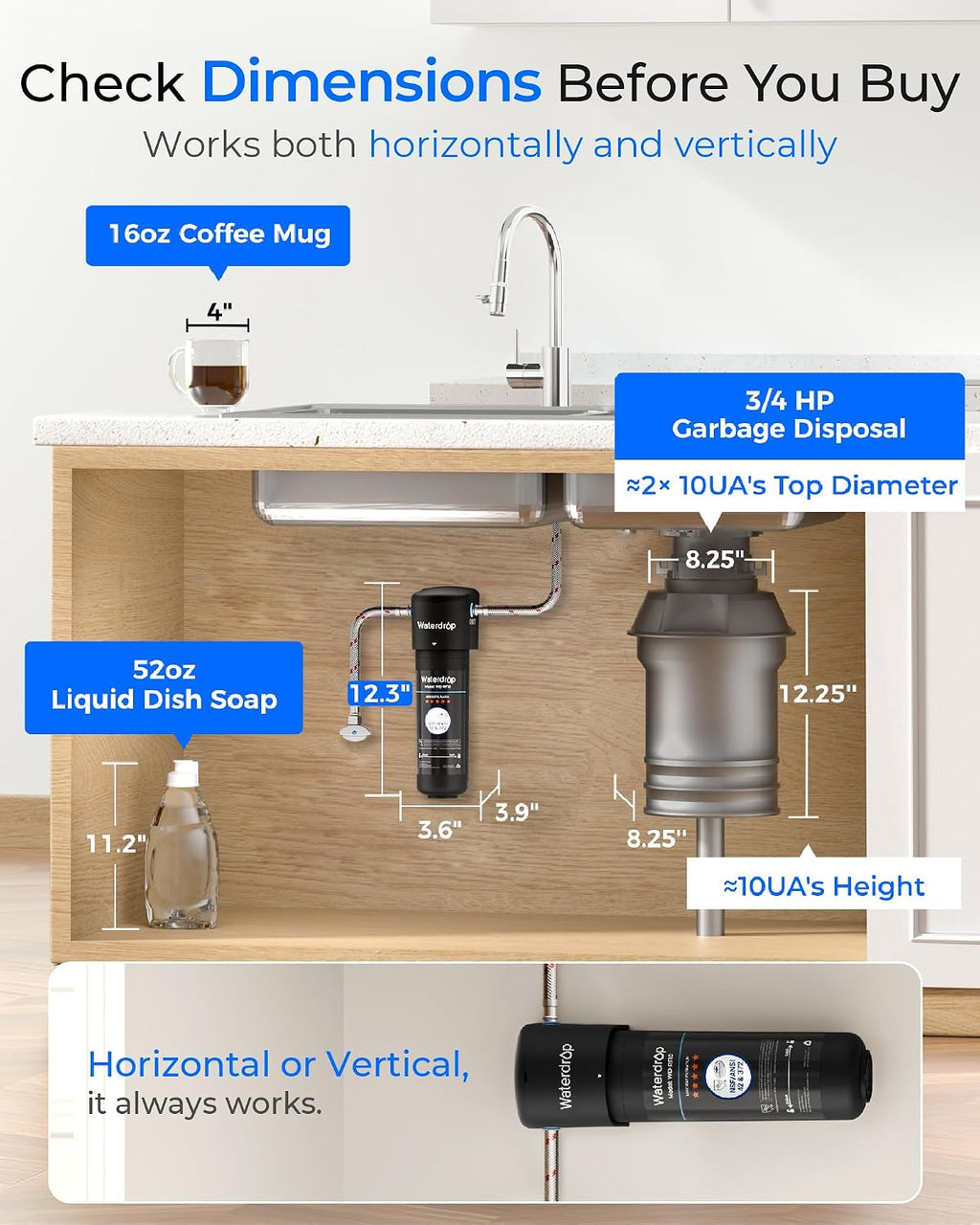 10UA Under Sink Water Filter System, NSF/ANSI 42 Certified 1 Year