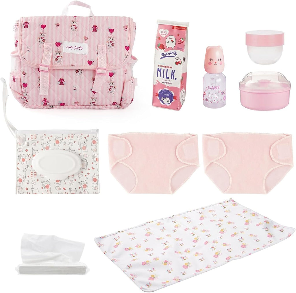 9 Pcs Reborn Baby Doll Accessories for 17-22 Inch Reborn Dolls, Diaper Bag Set with 2 Diapers, Changing Pad, Bottle
