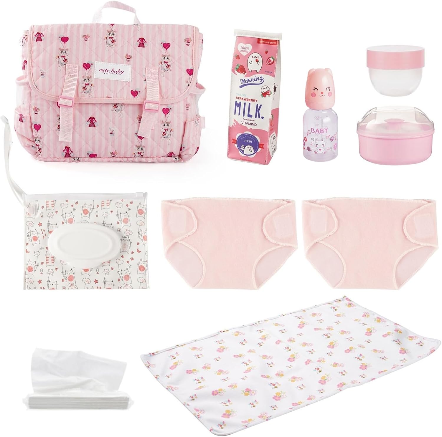 9 Pcs Reborn Baby Doll Accessories for 17-22 Inch Reborn Dolls, Diaper Bag Set with 2 Diapers, Changing Pad, Bottle