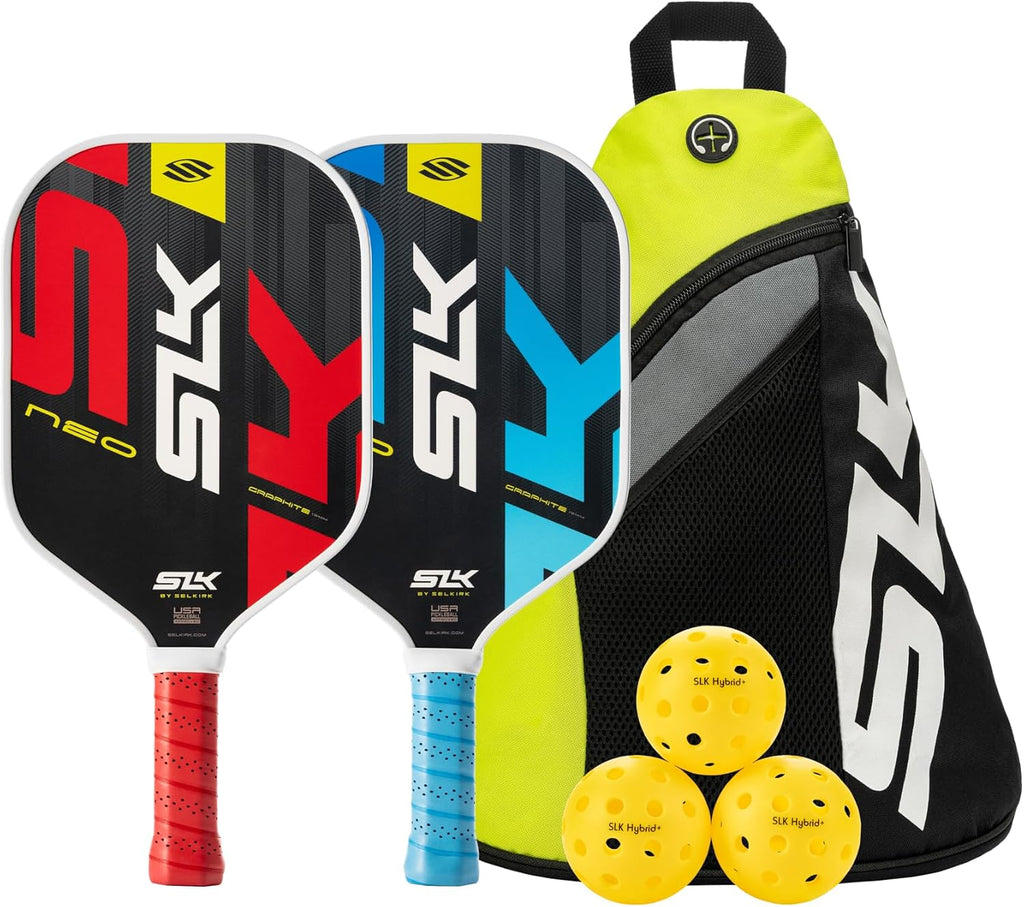 SLK Neo Pickleball Paddles Set of 2 | Graphite or Fiberglass | Pickle Ball Rackets 2 Pack in Graphite or Fiberglass
