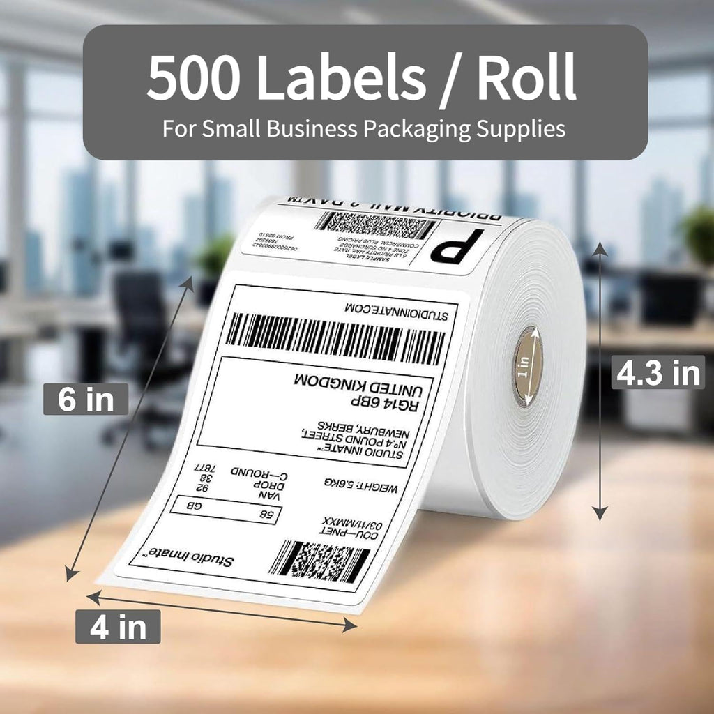500 4x6 Direct Thermal Shipping Labels Roll, Commercial Grade | 4x6 Thermal Labels Roll, Self Adhesive, Compatible