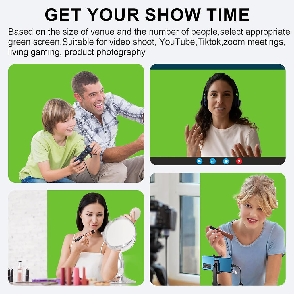 (78.7"x78.7"Large Fabric) Pop Up Green Screen Collapsible Chroma Key Backdrop,Portable Retractable Photo Background