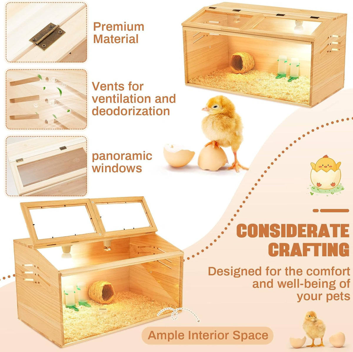 Chicken Brooder Box, Wooden Table Legs, 24 x 16 x 16 in
